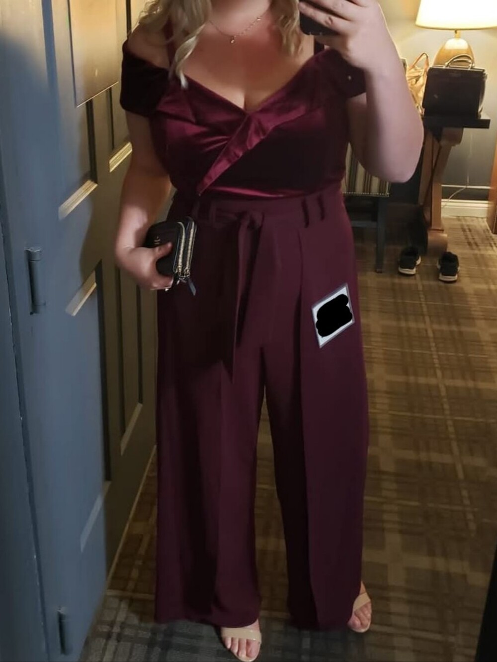 THE Jumpsuit - Purple Velvet Cold Should Side Slits Formal Jumpsuit Size 16